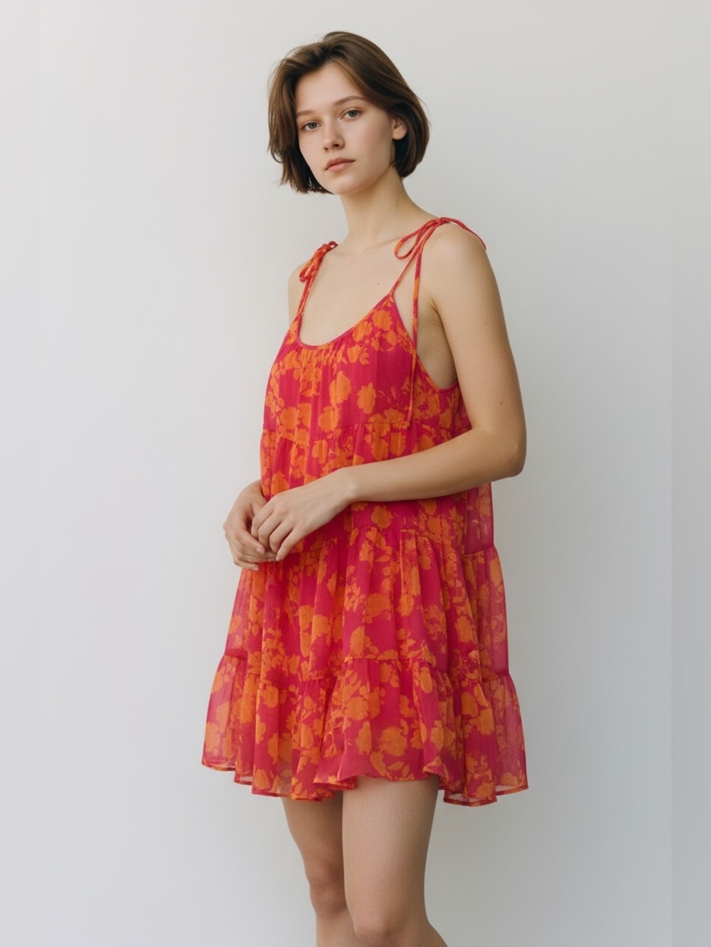 ✨Peach Love Tropical Vibes Only Tiered Mini Sz Large Dress✨